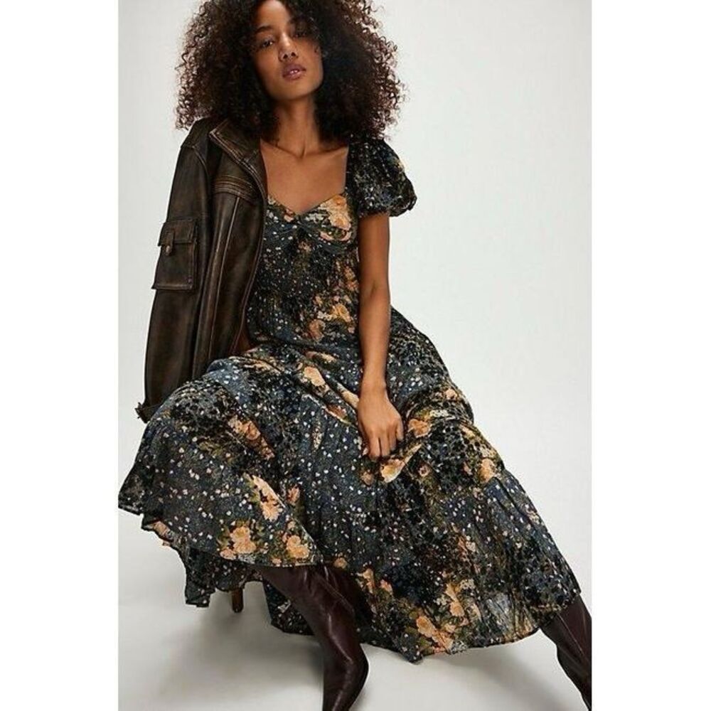 Free People Floral Maxi Dress - Black and Orange